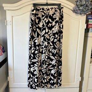 Chicos Black White Floral Wide Leg Pants Women's Size L‎